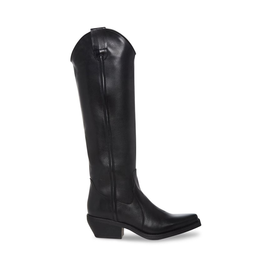 Black Steve Madden Heard Leather Women\'s Knee-high Boots | PH 840516QZ